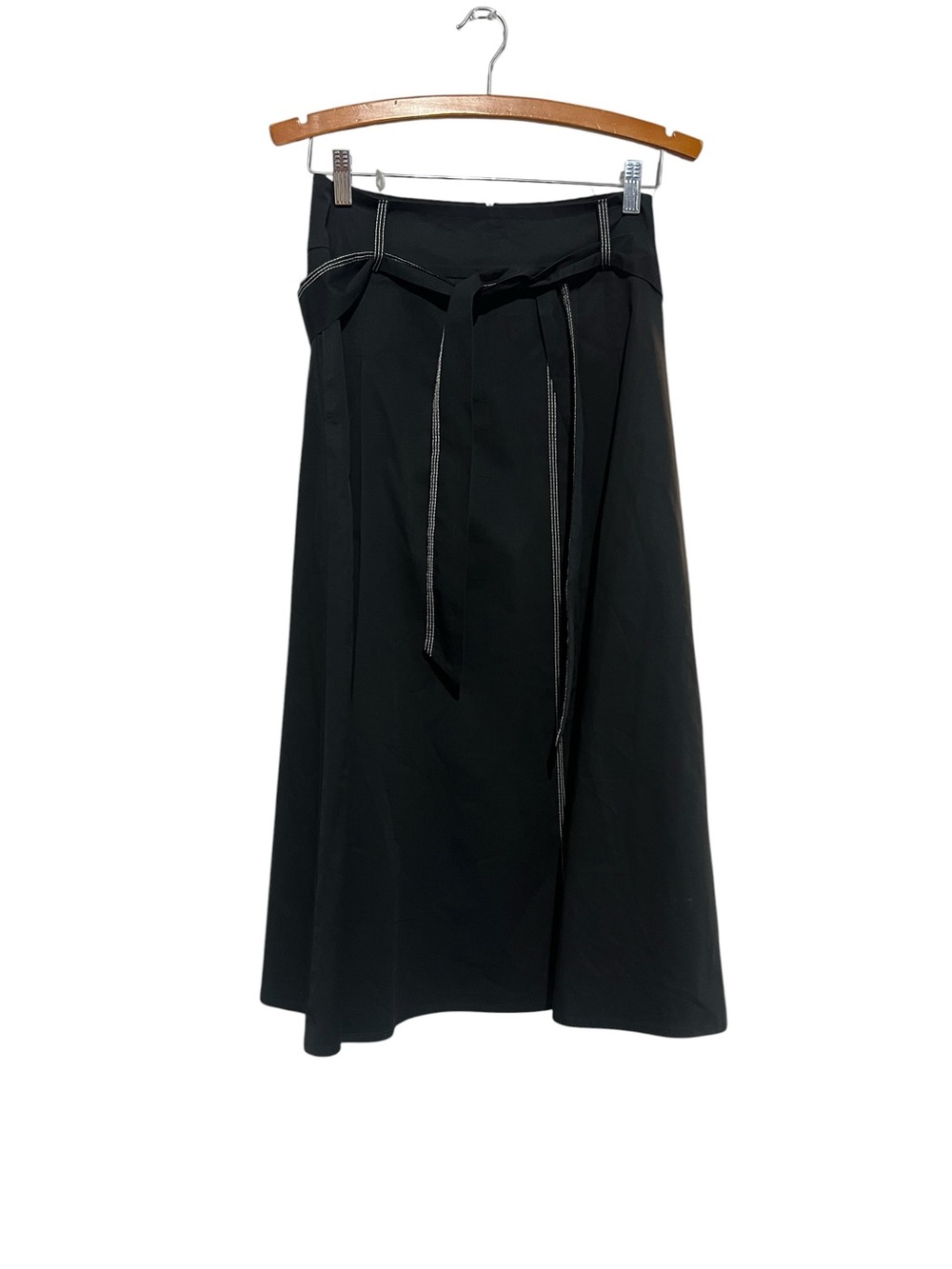 Sfizio Black A-Line Midi Wrap Skirt Waist Tie Small 4 Made In Italy Modest